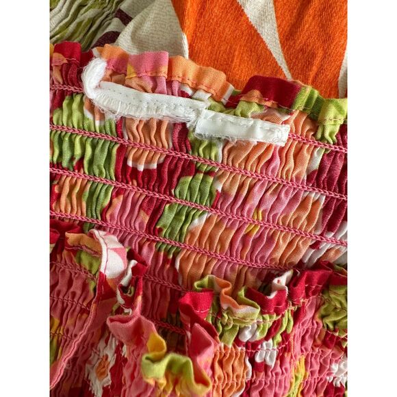 Vintage Y2K Red Floral Smocked Sundress Mini Dress Resortwear size Small - Picture 4 of 5